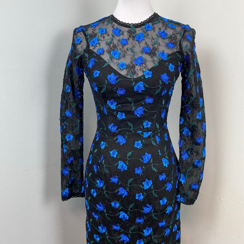 Dress The Population Sophia Indigo Embroidered Lace Illusion Dress Small - Picture 6 of 12